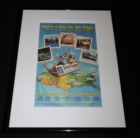 Six Flags / Looney Tunes 1993 Framed 11x14 ORIGINAL Vintage Advertisement