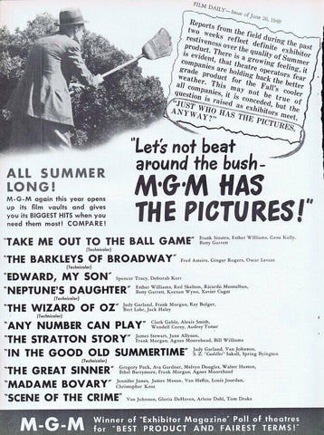 1949 MGM Films ORIGINAL Vintage 9x12 Industry Ad Wizard of Oz Frank Sinatra