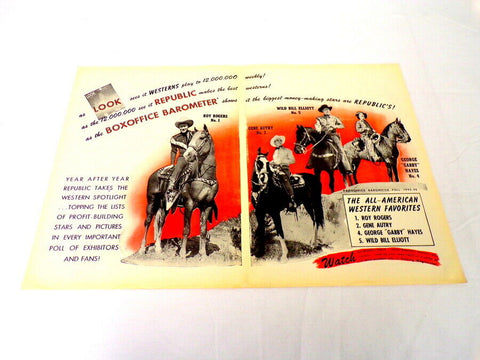 ORIGINAL Vintage 1945 Republic 12x18 Industry Ad Poster Roy Rogers Gene Autry