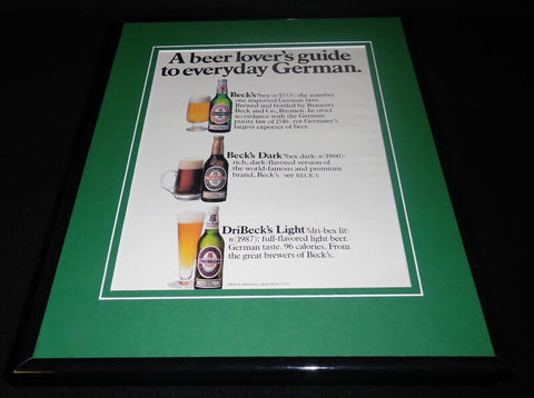 1987 Beck's Dribeck's Beer Framed 11x14 ORIGINAL Vintage Advertisement