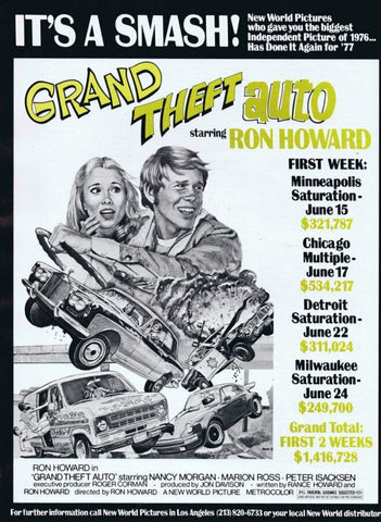 Grand Theft Auto 1977 ORIGINAL Vintage 9x12 Industry Ad Ron Howard Marion Ross