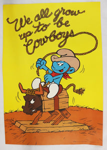 VINTAGE 1981 Wallace Berrie Smurfs 13.5x19.5 Poster We All Grow Up To Be Cowboys