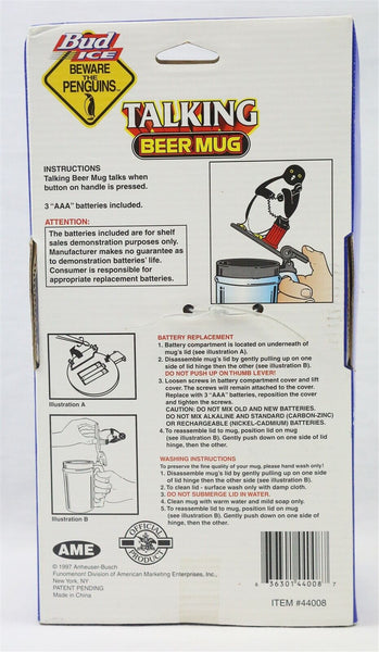 VINTAGE in BOX 1997 Budweiser Bud Light Beware of the Penguin Talking Beer Mug