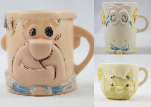 VINTAGE 1970s Flintstones Vitamins Lot of 3 Plastic Mugs Fred Bamm Bamm Dino