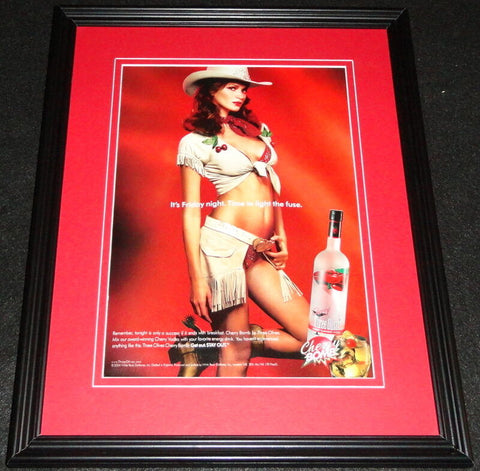 2004 Three Olives Cherry Bomb Vodka Cowgirl Framed 11x14 ORIGINAL Advertisement