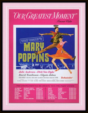 ORIGINAL Vintage 1964 Mary Poppins Julie Andrews 11x14 Framed Advertisement  