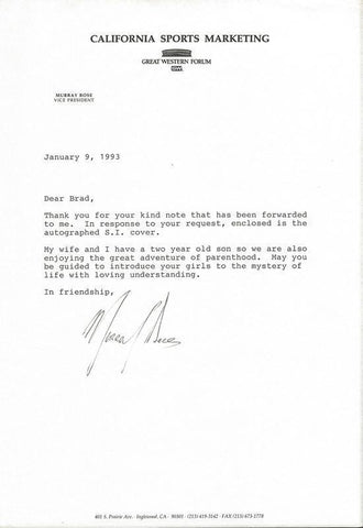 Murray Rose Signed 1993 Typed Letter swimmer