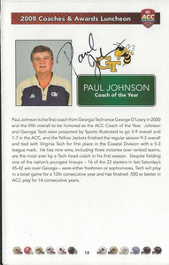 Coach Paul Johnson Signed 2008 ACC Awards Luncheon Program Page Georgia Tech