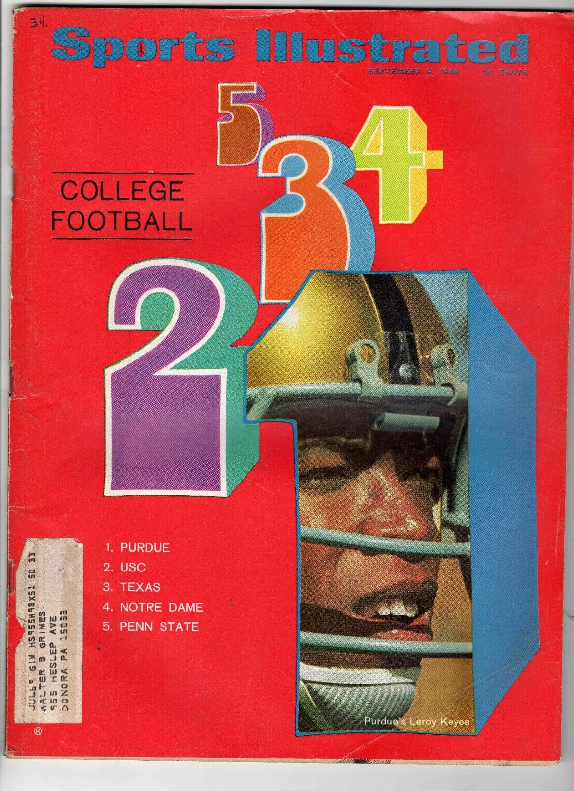 Sep 9 1968 Sports Illustrated Magazine Leroy Keyes Purdue