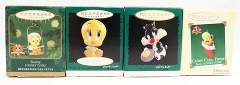 ORIGINAL Vintage Lot of (4) Looney Tunes Sylvester Tweety Hallmark Ornaments