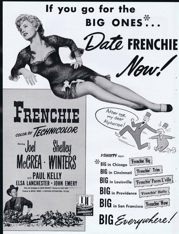 Frenchie 1951 ORIGINAL Vintage 9x12 Industry Ad Shelley Winters Joel McCrea