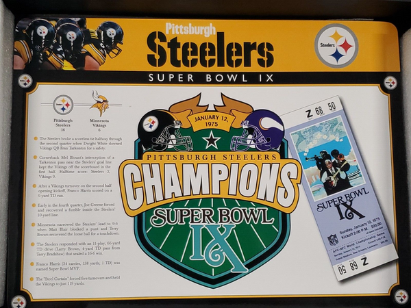 Danbury Mint Pittsburgh Steelers 6x Super Bowl Champions Wood Placemat Tray Set