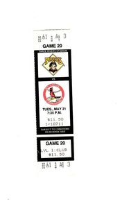 May 20 1991 St Louis Cardinals @ Pittsburgh Pirates Ticket Barry Bonds 2 HR