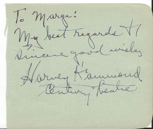 Harvey Hammond Signed Vintage Album Page Century Theatre