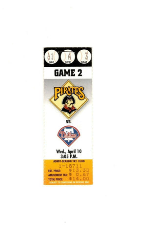 Apr 10 1996 Philadelphia Phillies @ Pittsburgh Pirates Ticket Jeff King 2HR/5RBI