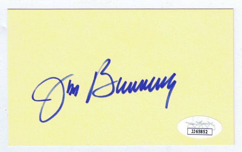 Jim Bunning Signed 3x5 Index Card JSA COA Phillies Tigers