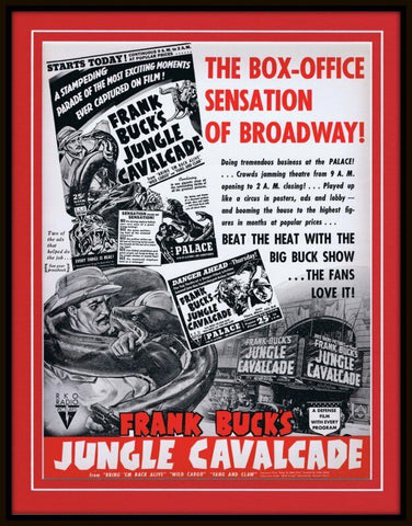 ORIGINAL Vintage 1941 Frank Buck Jungle Cavalcade 11x14 Framed Advertisement 