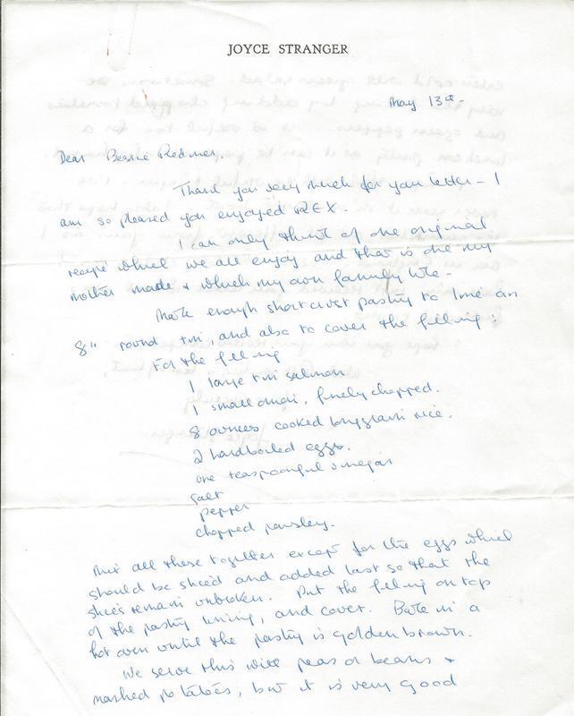 Joyce Stranger Signed Handwritten Letter & Salmon Casserole Recipe