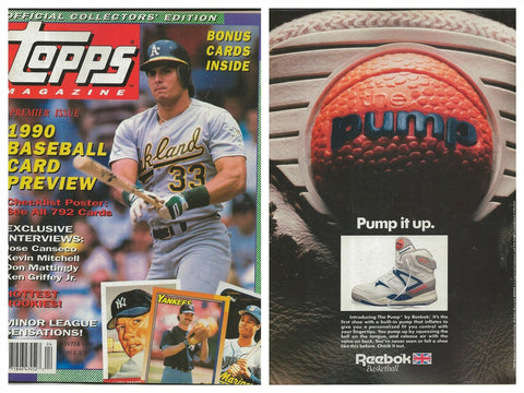 ORIGINAL Vintage 1990 Topps Magazine #1 w/ cards poster + Reebok Pump Ad