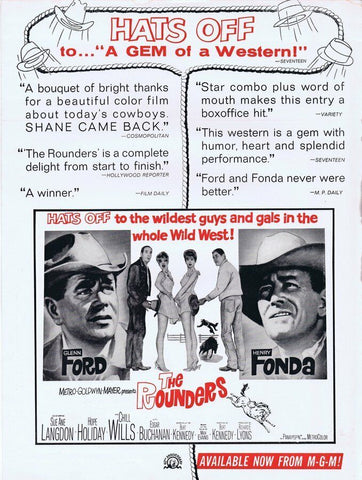 The Rounders 1965 ORIGINAL Vintage 9x12 Industry Ad Henry Fonda Glenn Ford