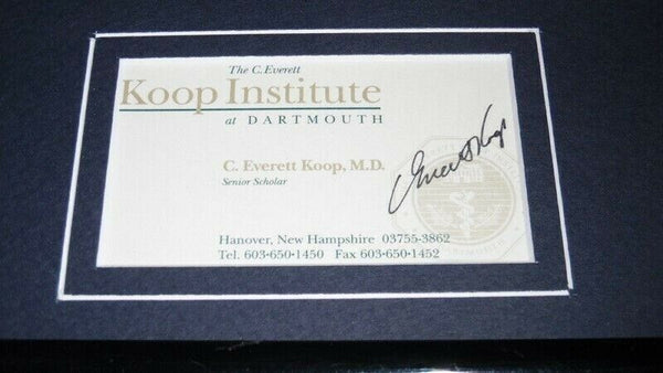 C Everett Koop Signed Framed 11x14 Business Card & Photo Display 