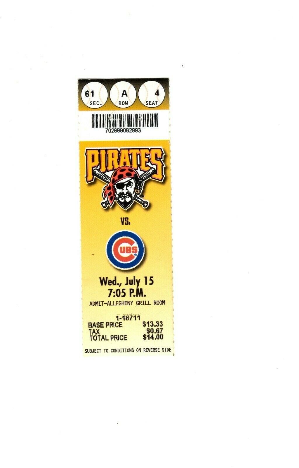 July 15 1998 Chicago Cubs @ Pittsburgh Pirates Ticket Sammy Sosa 0-4 3 K