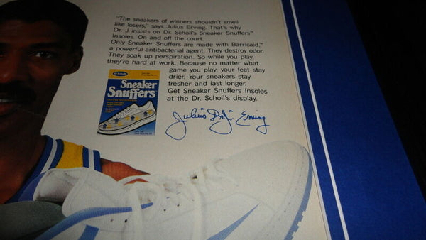 Dr J Julius Erving Facsimile Signed Framed 1987 Dr Scholl's Advertising Display