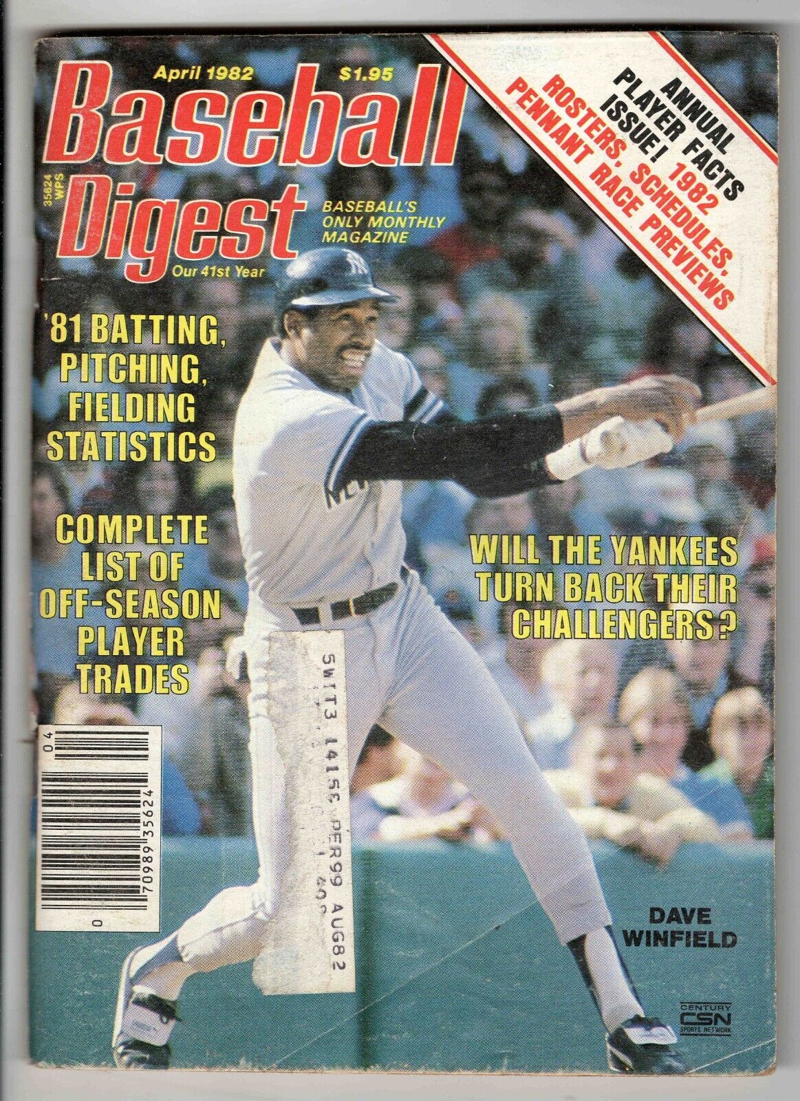 Apr 1982 Baseball Digest Magazine Dave Winfield Yankees