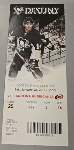 Jan 22 2011 Hurricanes @ Pittsburgh Penguins Ticket Marc Andre Fleury Win