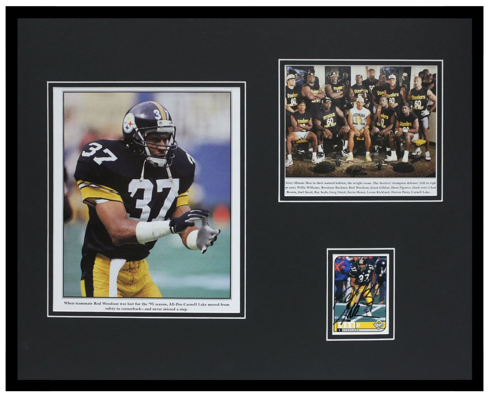 Carnell Lake Signed Framed 16x20 Photo Display Steelers 60 Minute Men