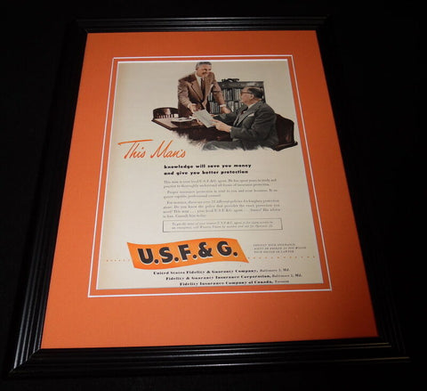 1951 USF&G Framed 11x14 ORIGINAL Vintage Advertisement B