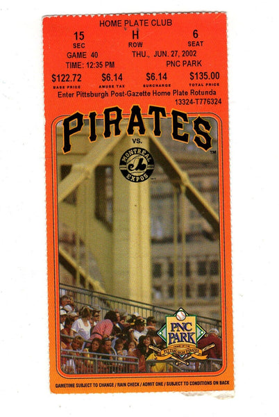 June 27 2002 Montreal Expos Pittsburgh Pirates Ticket Vladimir Guerrero HR