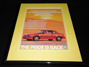 1987 Plymouth Sundance Framed 11x14 ORIGINAL Advertisement The Fun is Back