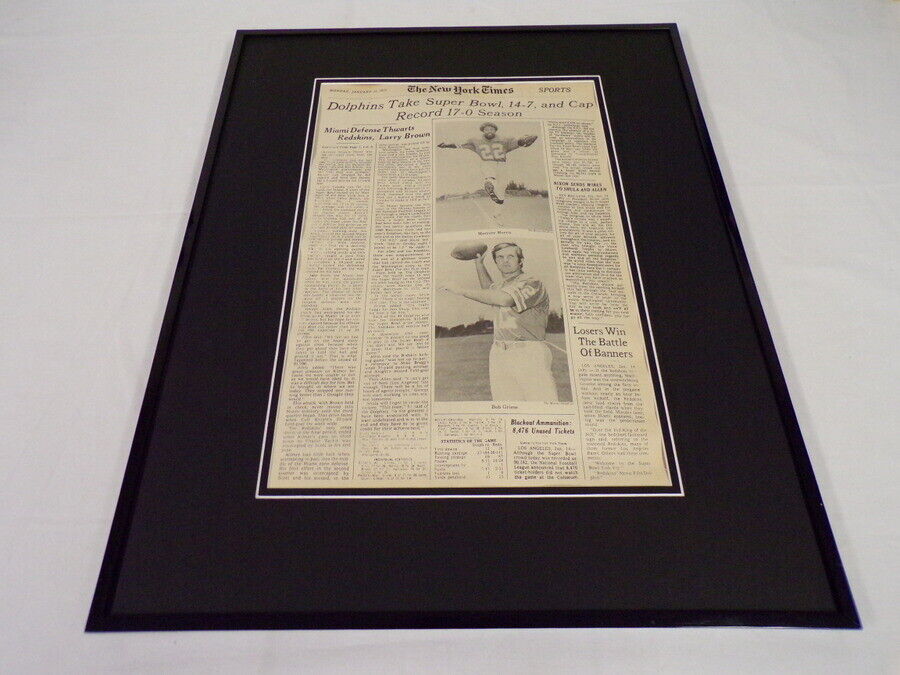 New York Times Jan 15 1973 Framed 16x20 Sports Page Poster 17-0 Miami Dolphins