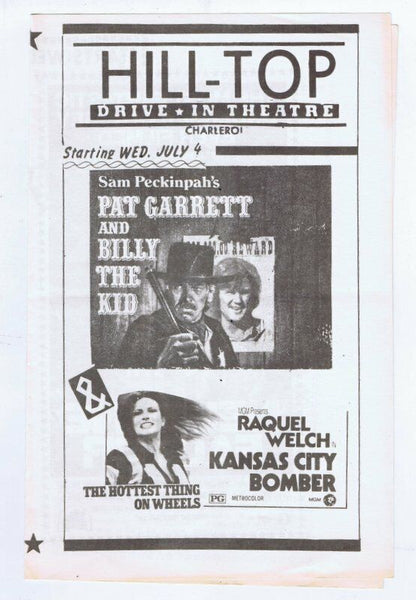 VINTAGE 1972 Hill Top Drive In Theatre Program Kansas City Bomber Raquel Welch