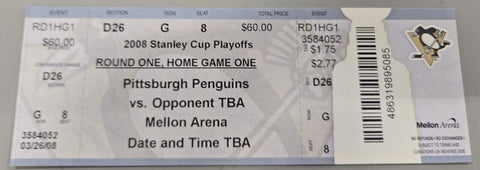 Apr 9 2008 Senators @ Penguins Playoff Ticket Marc Andre Fleury Shutout