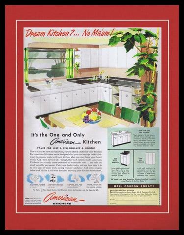 1949 American Kitchens Framed 11x14 ORIGINAL Vintage Advertisement