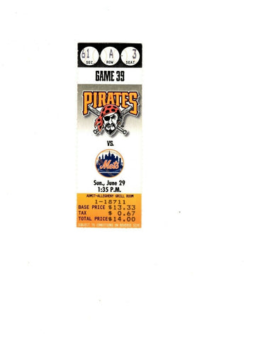 June 29 1997 NY Mets @ Pittsburgh Pirates Ticket John Olerud 2 HR K Young 4 Hits