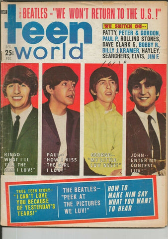 ORIGINAL Vintage Dec 1964 Teen World Magazine Beatles Rolling Stones Elvis