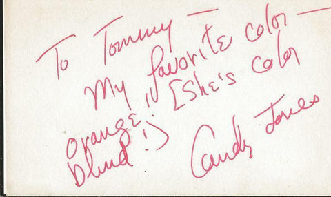 Candy Jones Signed Handwritten Note on Vintage 3x5 Index Card JSA 