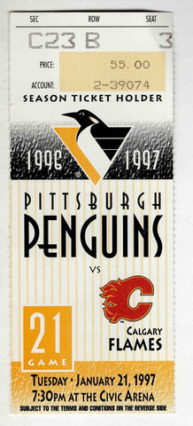 Jan 21 1997 Calgary @ Pittsburgh Penguins Ticket Mario Lemieux Goal Jagr Assist