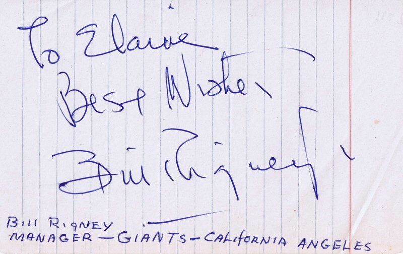 Bill Rigney Signed Vintage Album Page JSA Giants