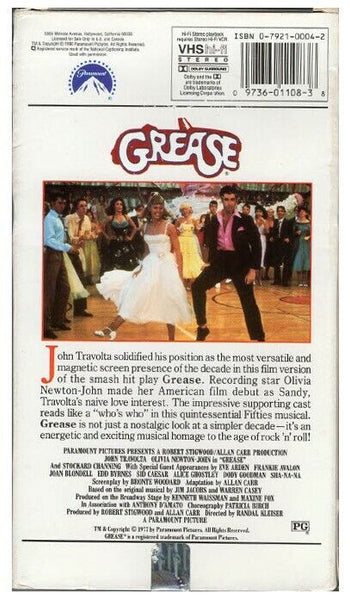 Grease VINTAGE VHS Cassette John Travolta Olivia Newton John