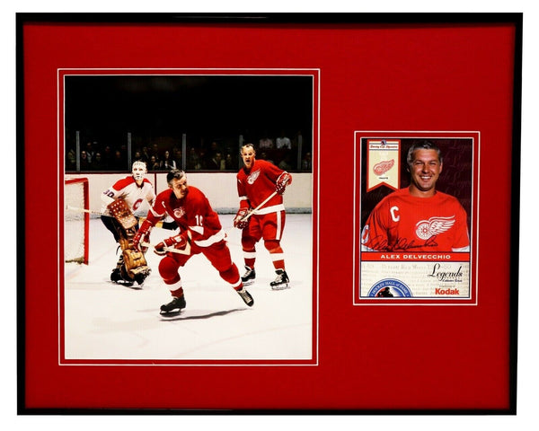 Alex Delvecchio Signed Framed 16x20 Photo Display Red Wings C