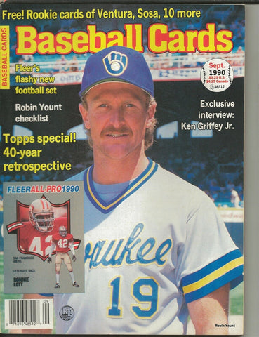 ORIGINAL Vintage Sep 1990 Baseball Cards Magazine w/ Cards Robin Yount