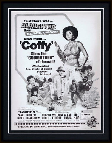 ORIGINAL Vintage 1973 Pam Grier Coffy 11x14 Framed Advertisement  