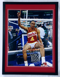 Spud Webb Signed Framed 18x24 Photo Display JSA Hawks