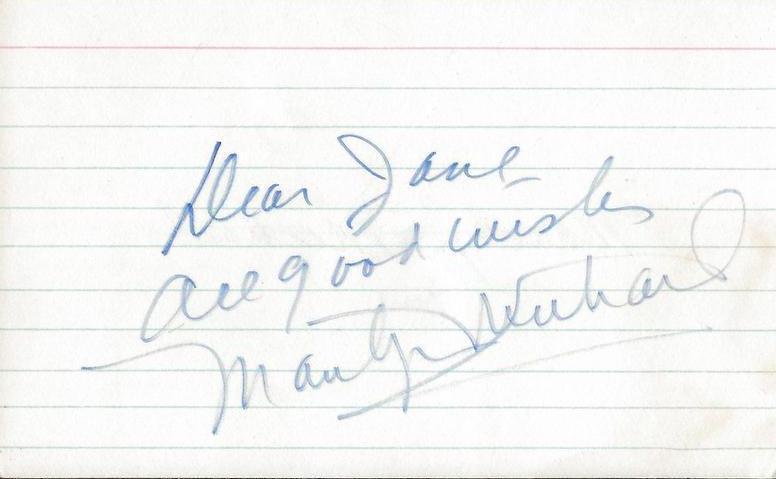 Marilyn Michaels Signed 3x5 Index Card Note