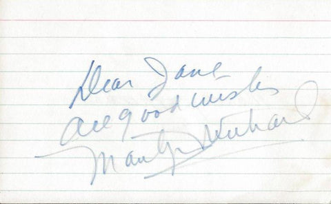 Marilyn Michaels Signed 3x5 Index Card Note