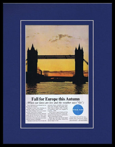 1964 Pan Am Airlines / London Bridge Framed 11x14 ORIGINAL Vintage Advertisement